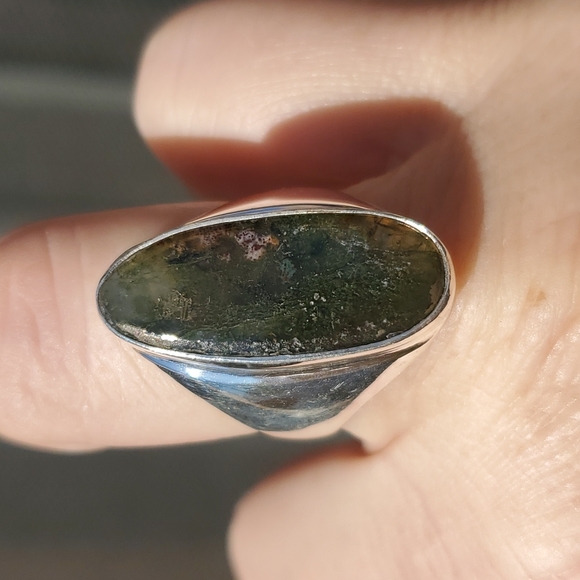 New Men's Indian Moss Agate 925 Silver Ring. - Picture 3 of 13